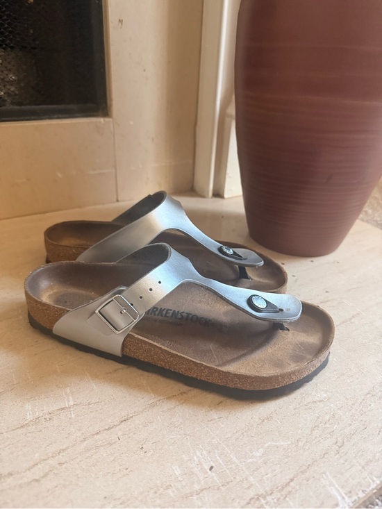 Birkenstock Shoes - Birkenstock Silver Metallic Thong Sandals